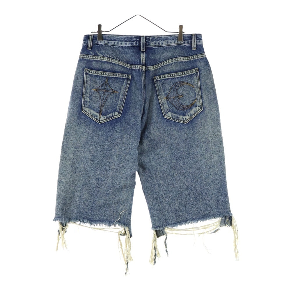 THUG CLUB(サグクラブ) DOUBLE KNEE DAMAGE SHORTS ダブルニー ダメージ デニムショーツ ハーフパンツ インディゴ TC24PT0301