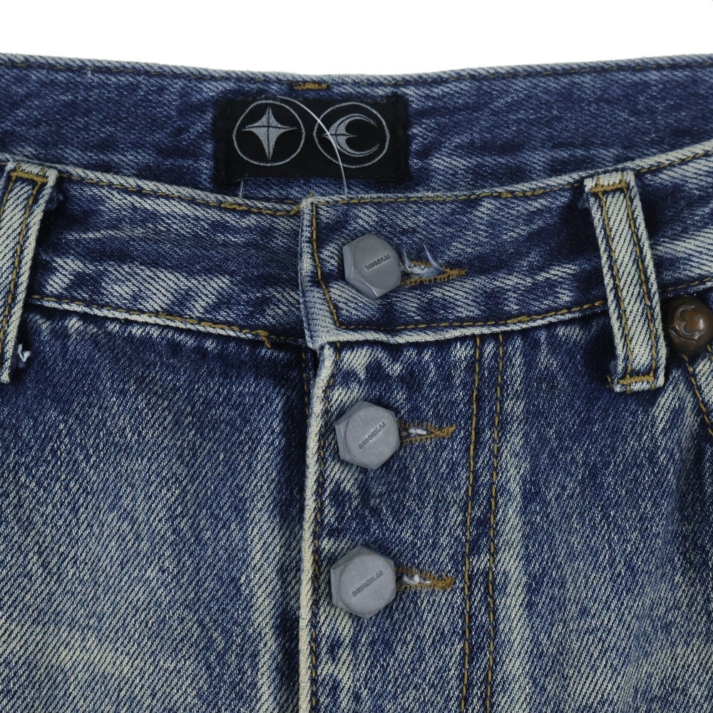 THUG CLUB(サグクラブ) DOUBLE KNEE DAMAGE SHORTS ダブルニー ダメージ デニムショーツ ハーフパンツ インディゴ TC24PT0301
