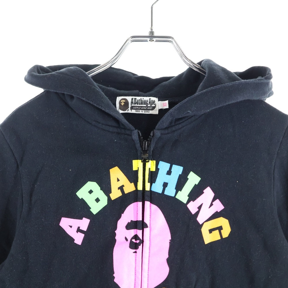 A BATHING APE(アベイシングエイプ) フロントマルチカラーロゴ ジップアップパーカー フーディー レディース ブラック