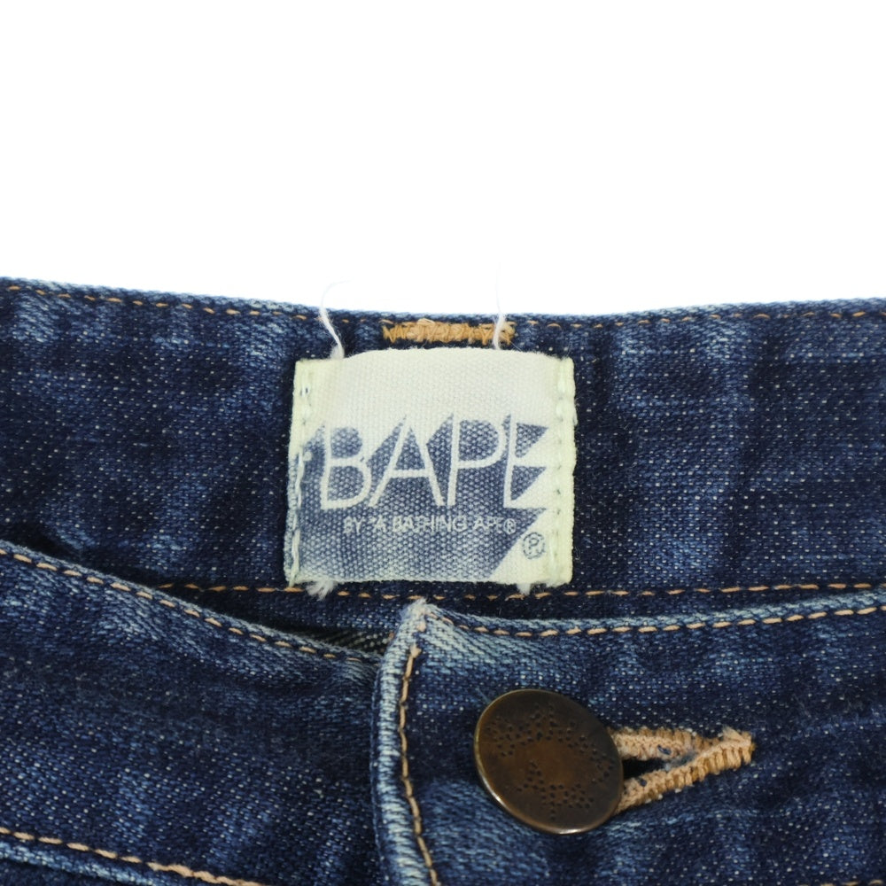 A BATHING APE(アベイシングエイプ) バックポケットエイプヘッドプリント ジップフライデニムパンツ インディゴ