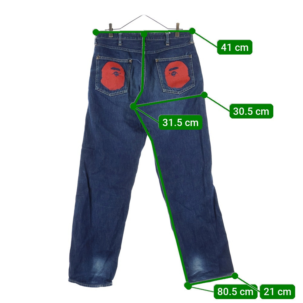 A BATHING APE(アベイシングエイプ) バックポケットエイプヘッドプリント ジップフライデニムパンツ インディゴ