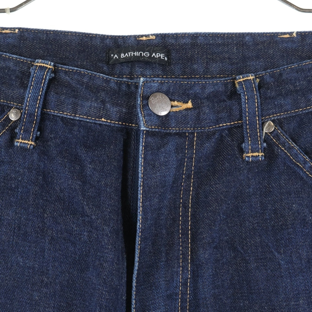 A BATHING APE(アベイシングエイプ) バックポケットカモ柄エイプヘッドプリント ジップフライデニムパンツ インディゴ