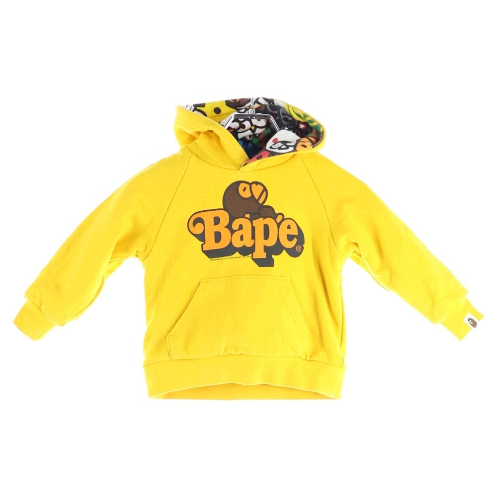 A BATHING APE(アベイシングエイプ) リバーシブル 総柄 プルオーバースウェットパーカー フーディー イエロー/マルチカラー キッズ