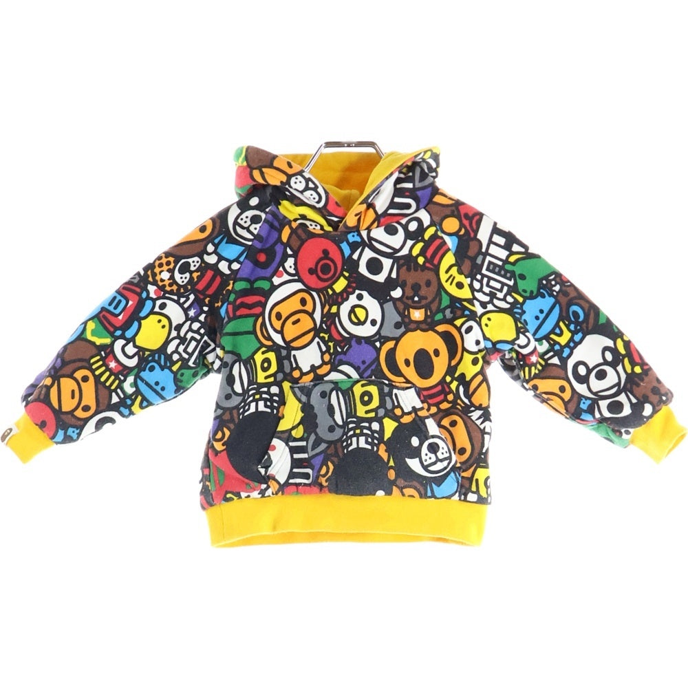 A BATHING APE(アベイシングエイプ) リバーシブル 総柄 プルオーバースウェットパーカー フーディー イエロー/マルチカラー キッズ