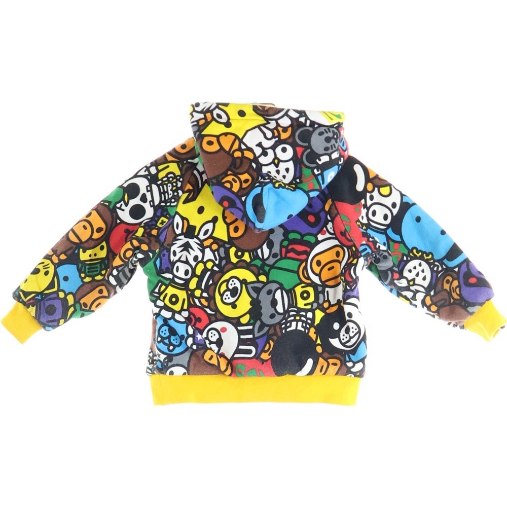 A BATHING APE(アベイシングエイプ) リバーシブル 総柄 プルオーバースウェットパーカー フーディー イエロー/マルチカラー キッズ