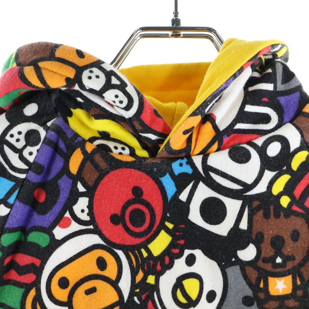 A BATHING APE(アベイシングエイプ) リバーシブル 総柄 プルオーバースウェットパーカー フーディー イエロー/マルチカラー キッズ