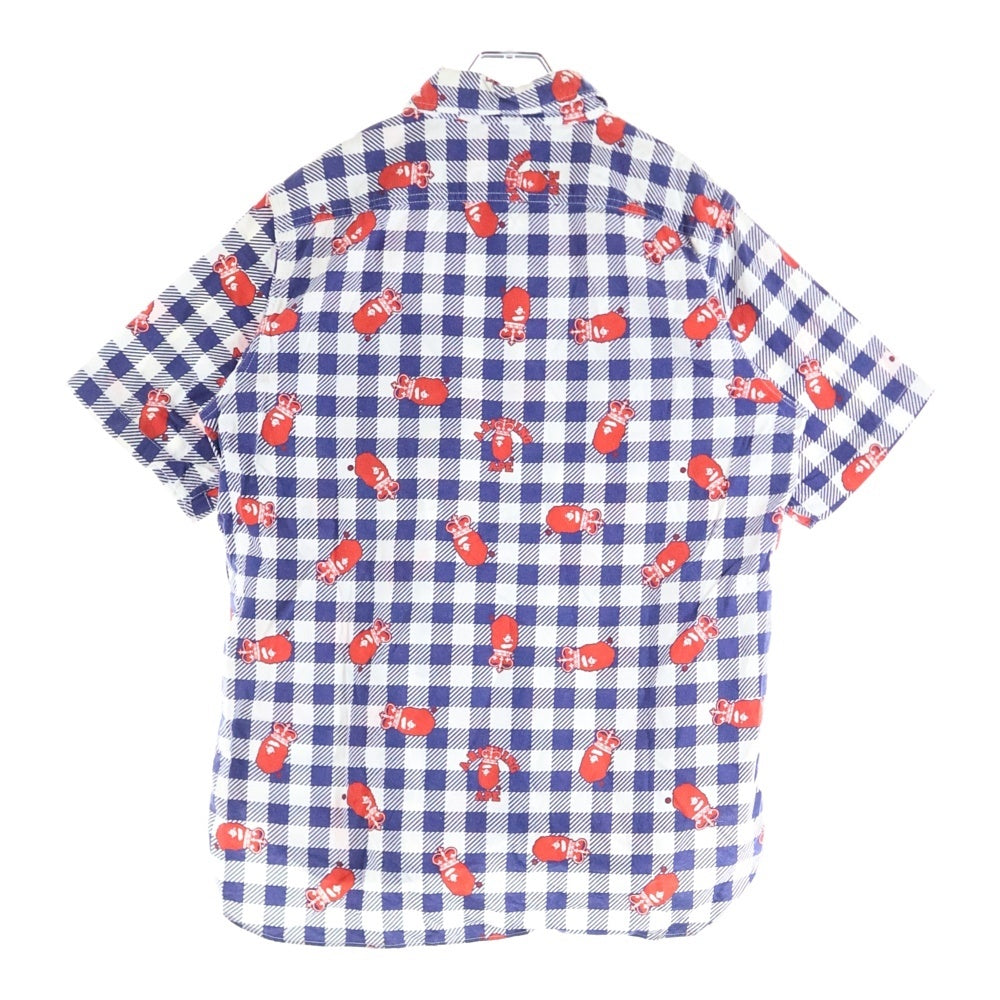 A BATHING APE(アベイシングエイプ) エイプ総柄 半袖チェックシャツ ブルー/ホワイト/レッド