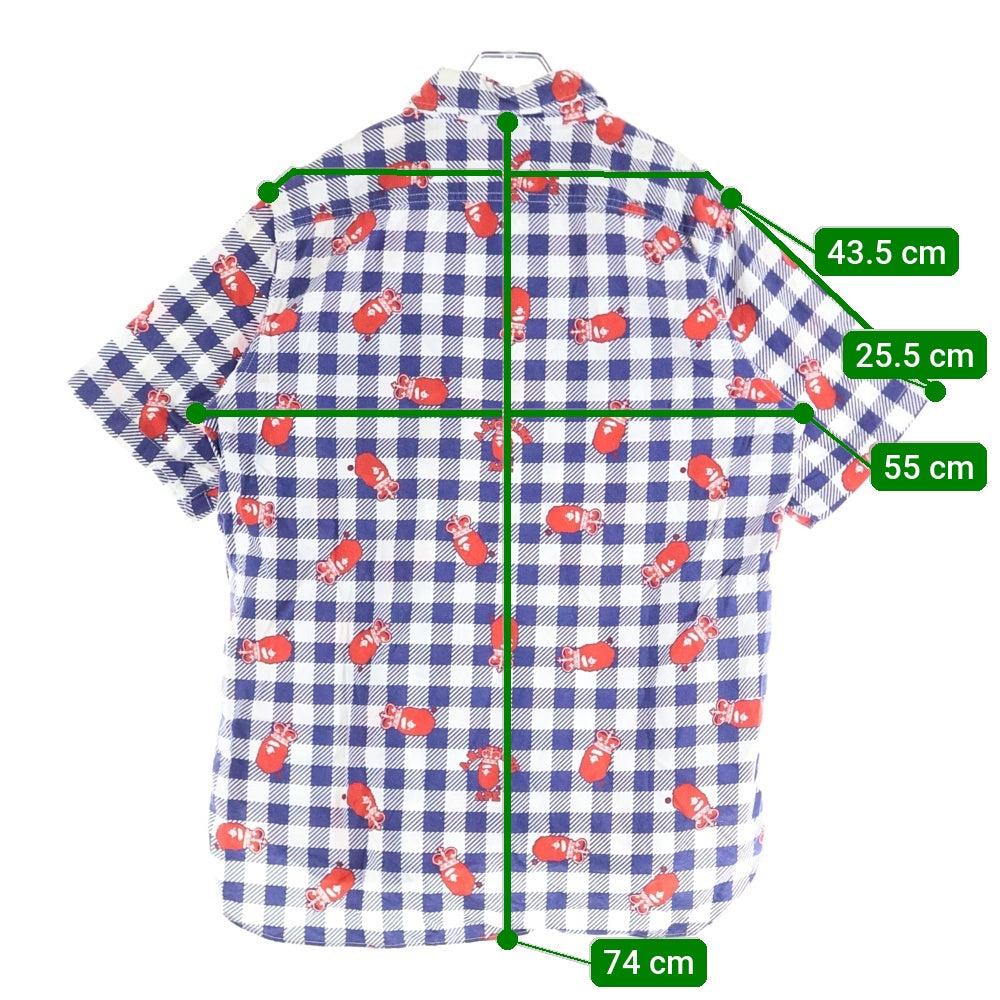A BATHING APE(アベイシングエイプ) エイプ総柄 半袖チェックシャツ ブルー/ホワイト/レッド