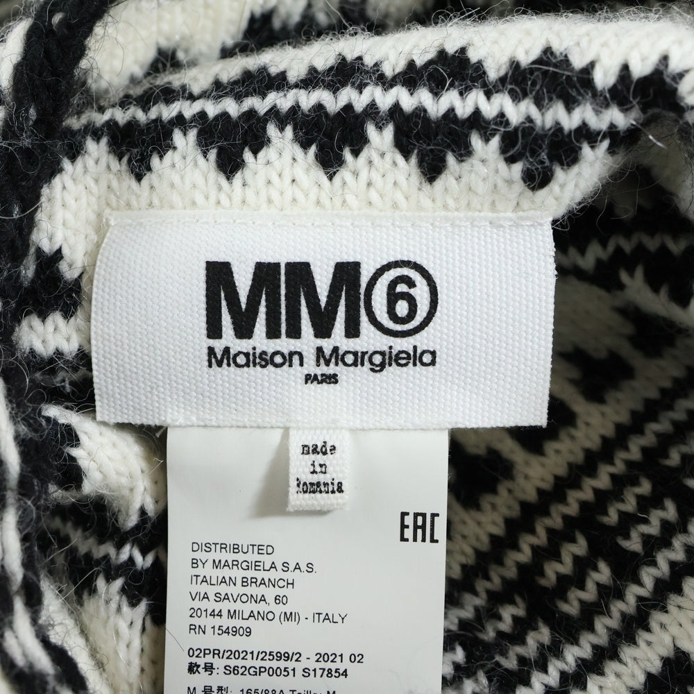 MM6 Maison Margiela(エムエムシックスメゾンマルジェラ) 21AW インサイドアウト ハイネック アクリル ニットセーター 総柄 ホワイト/ブラック S62GP0051