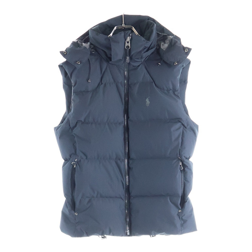 POLO RALPH LAUREN(ポロラルフローレン) ポニー ロゴエンブロイダリー フーデッド ナイロン ダウンベスト ジャケット ネイビー