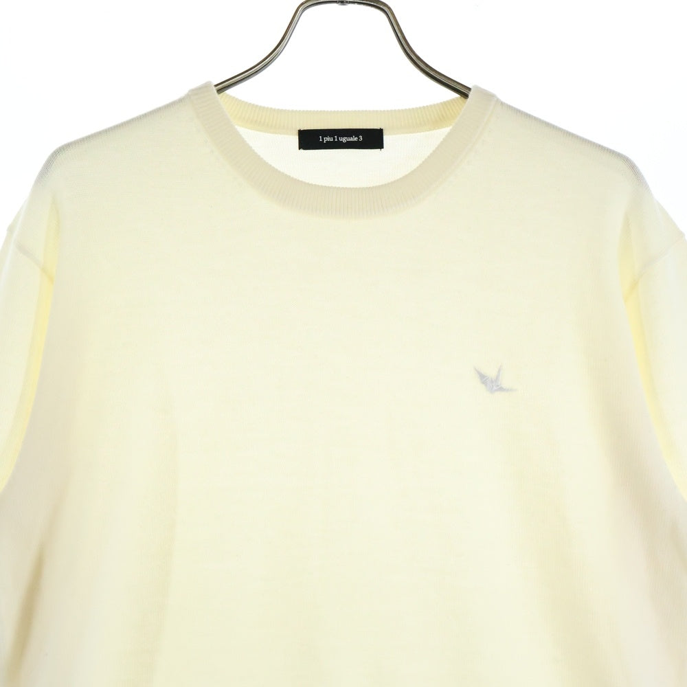 1 PIU 1 UGUALE 3(ウノピゥウノウグァーレトレ) CREW KNIT フロント刺繍 クルーネックニットセーター ホワイト MRK280 WOL167