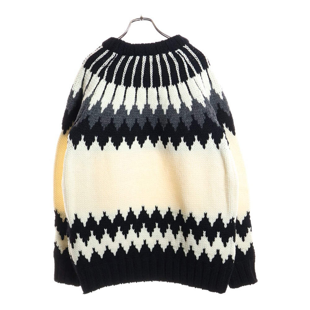 1 PIU 1 UGUALE 3(ウノピゥウノウグァーレトレ) NORDIC BIG CREW ノルディック ビッグ クルーネックニットセーター ブラック/ホワイト MRK262 WOL152