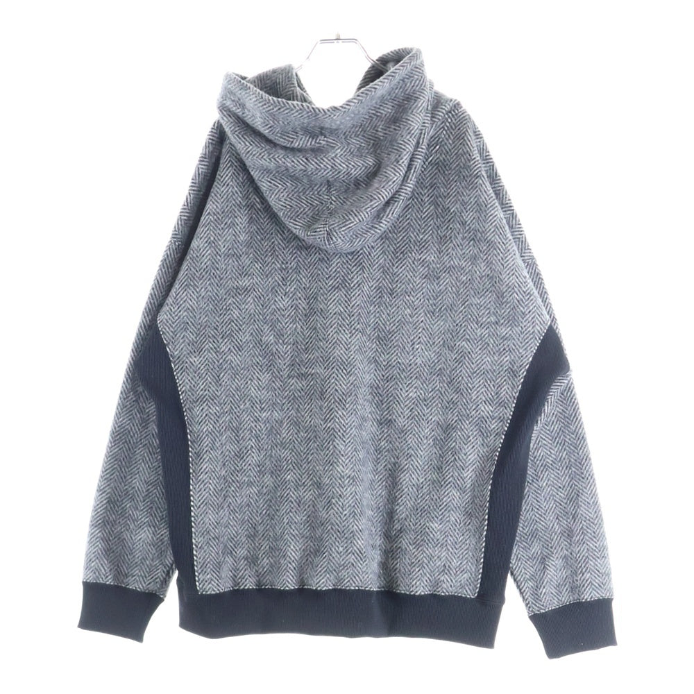 1 PIU 1 UGUALE 3(ウノピゥウノウグァーレトレ) AUTHENTIC PARKA オーセンティック ヘリンボーン プルオーバースウェットパーカー フーディー グレー/ブラック MRB698 WOL165