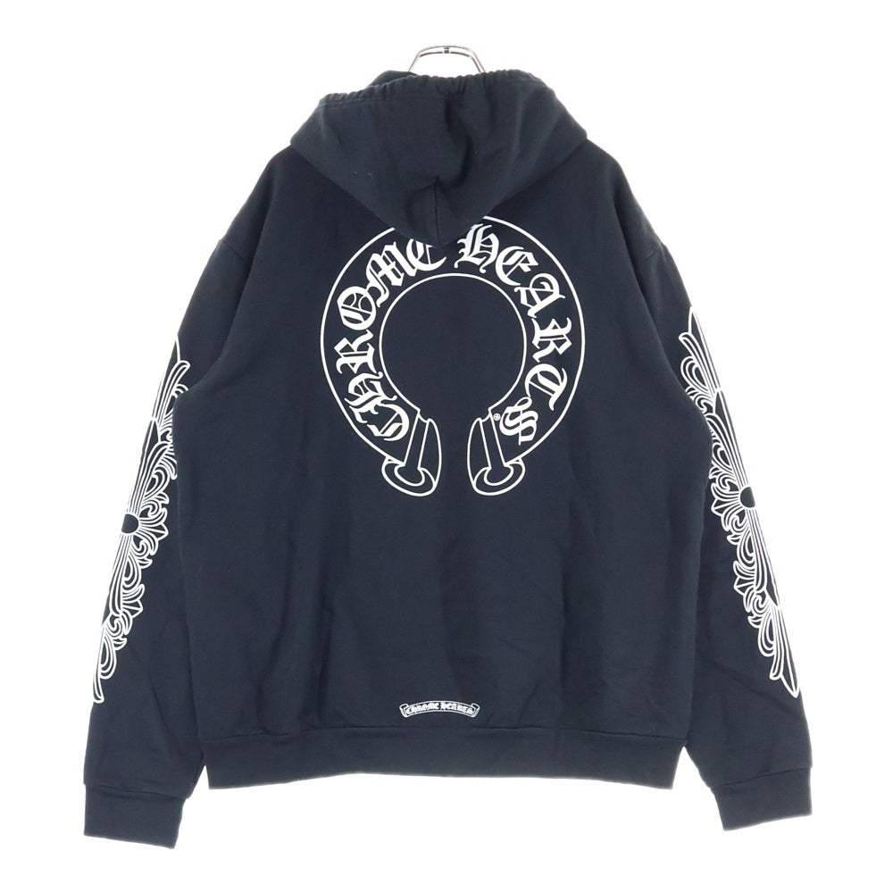 CHROME HEARTS(クロムハーツ) HORSESHOE PULLOVER HOODIE ホースシュープリント アームフローラル スウェットプルオーバーパーカー ブラック