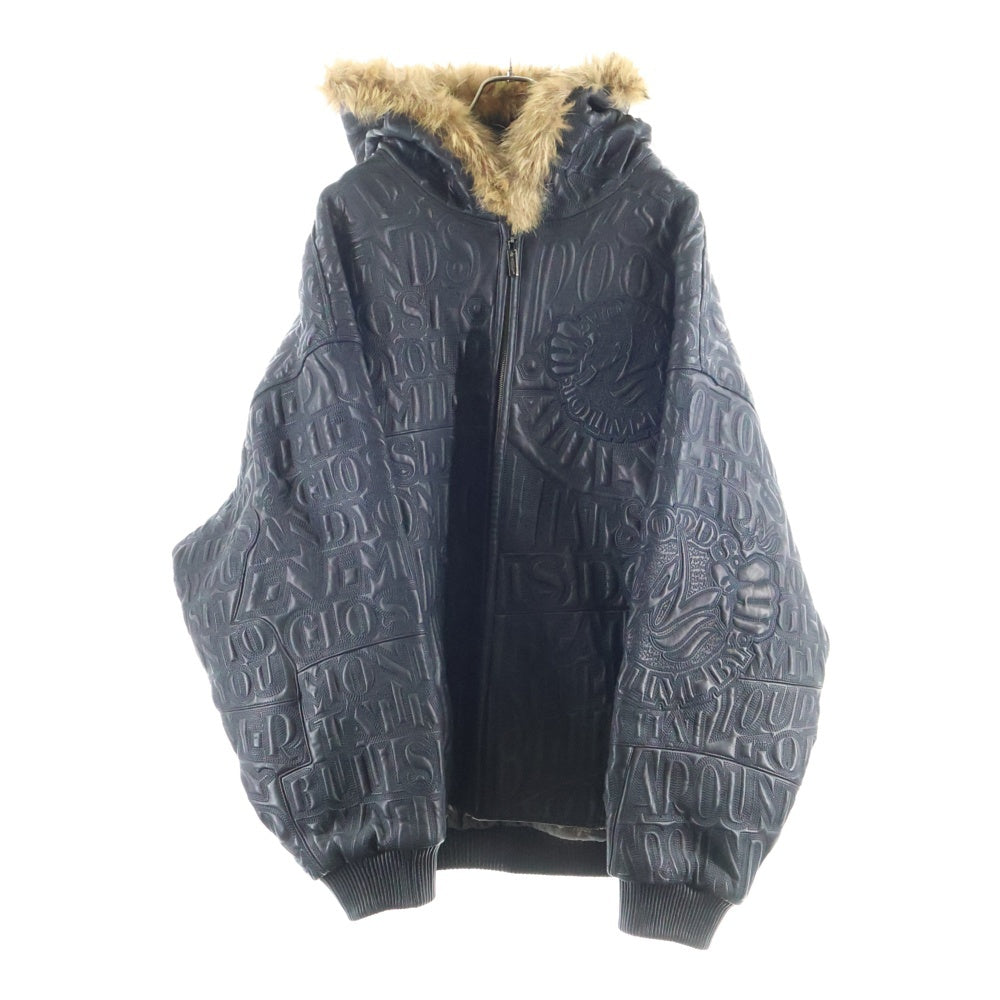 AL WISSAM(アルウィッサム) FUR LEATHER JACKET エンボス総刺繍デザイン レザー ファーフーデッドジャケット ブラック