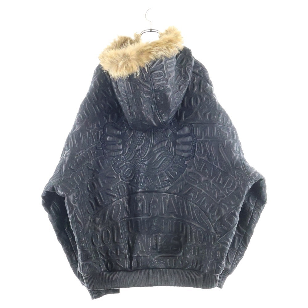 AL WISSAM(アルウィッサム) FUR LEATHER JACKET エンボス総刺繍デザイン レザー ファーフーデッドジャケット ブラック