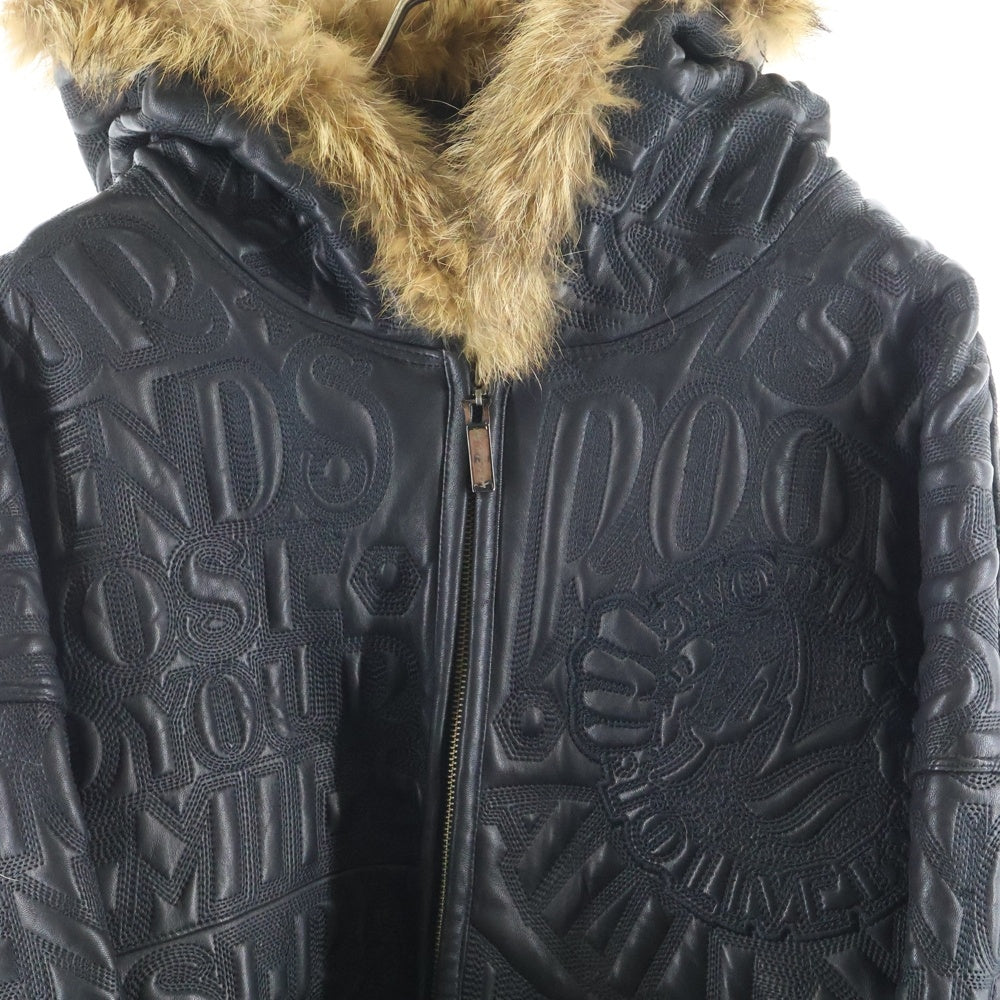 AL WISSAM(アルウィッサム) FUR LEATHER JACKET エンボス総刺繍デザイン レザー ファーフーデッドジャケット ブラック