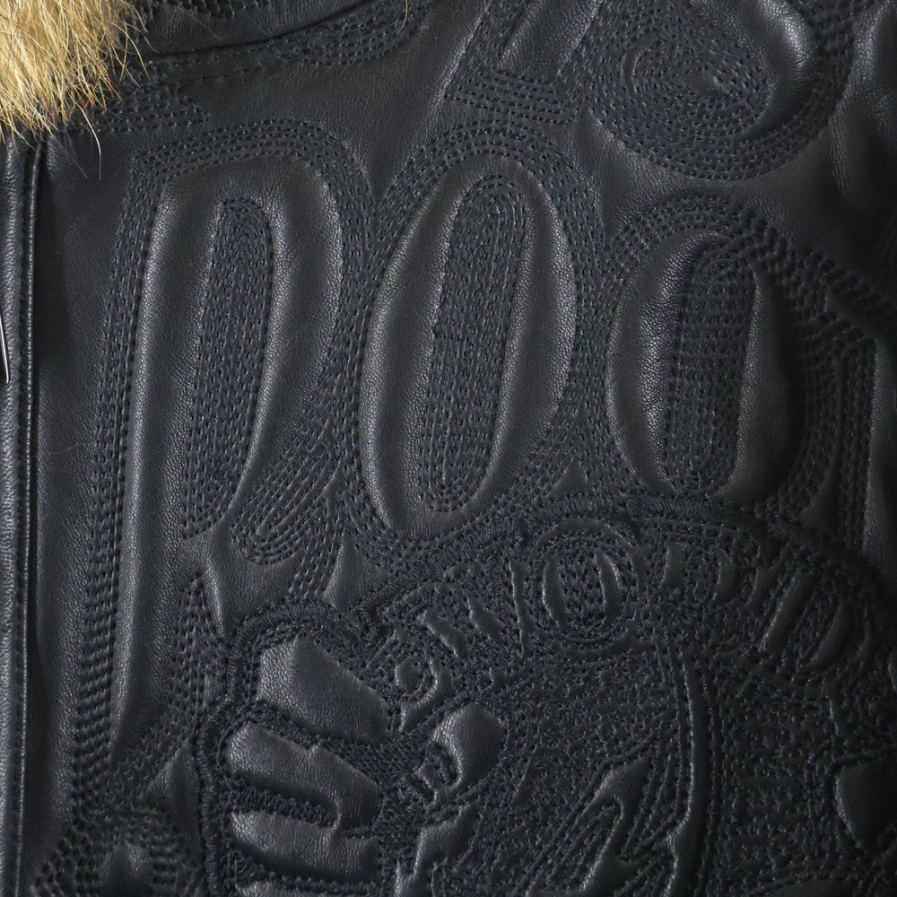 AL WISSAM(アルウィッサム) FUR LEATHER JACKET エンボス総刺繍デザイン レザー ファーフーデッドジャケット ブラック