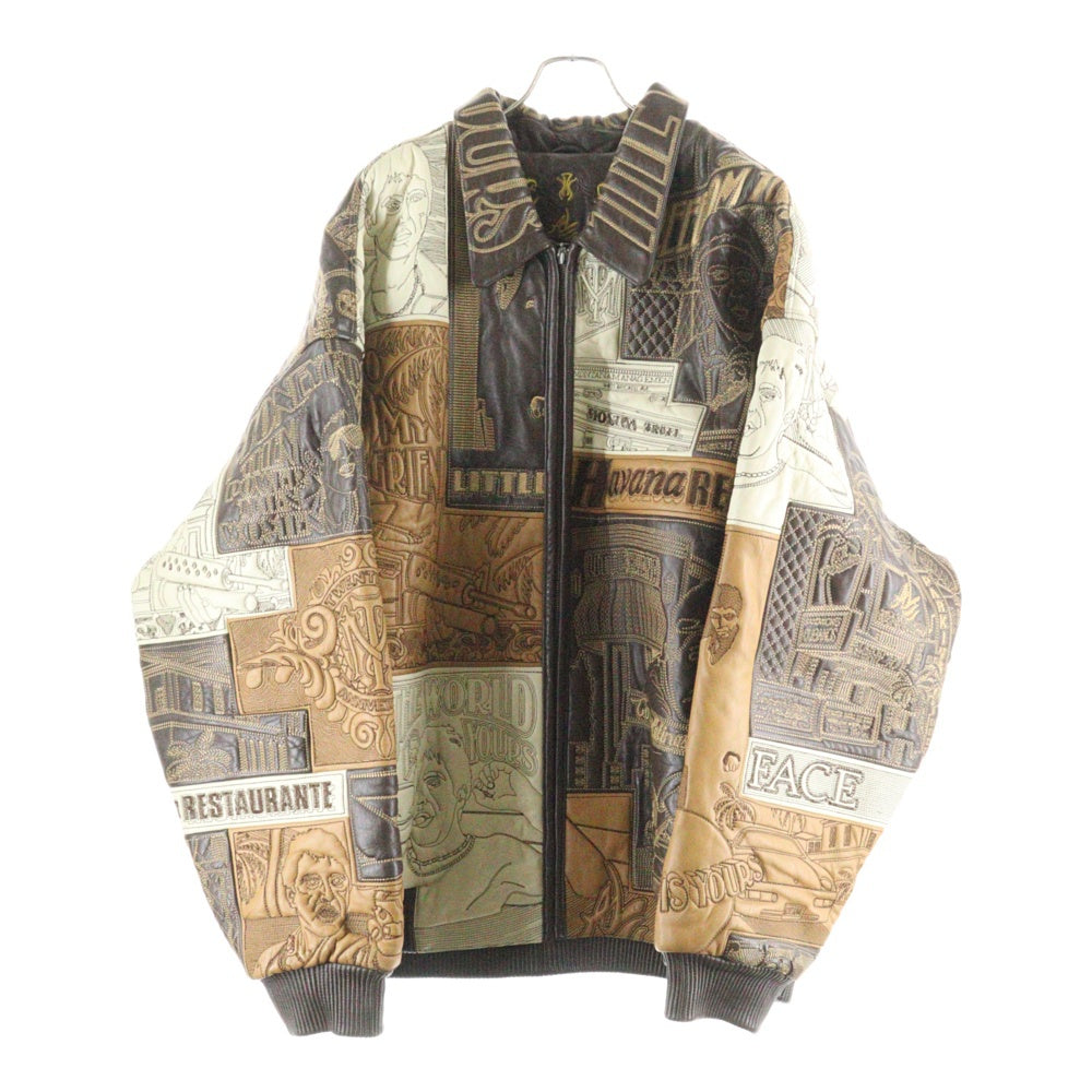 AL WISSAM(アルウィッサム) AL WISSAM アルウィッサム BOMBER JACKET エンボス総刺繍デザイン レザー ボンバージャケット ブラウン