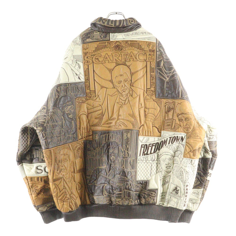 AL WISSAM(アルウィッサム) AL WISSAM アルウィッサム BOMBER JACKET エンボス総刺繍デザイン レザー ボンバージャケット ブラウン
