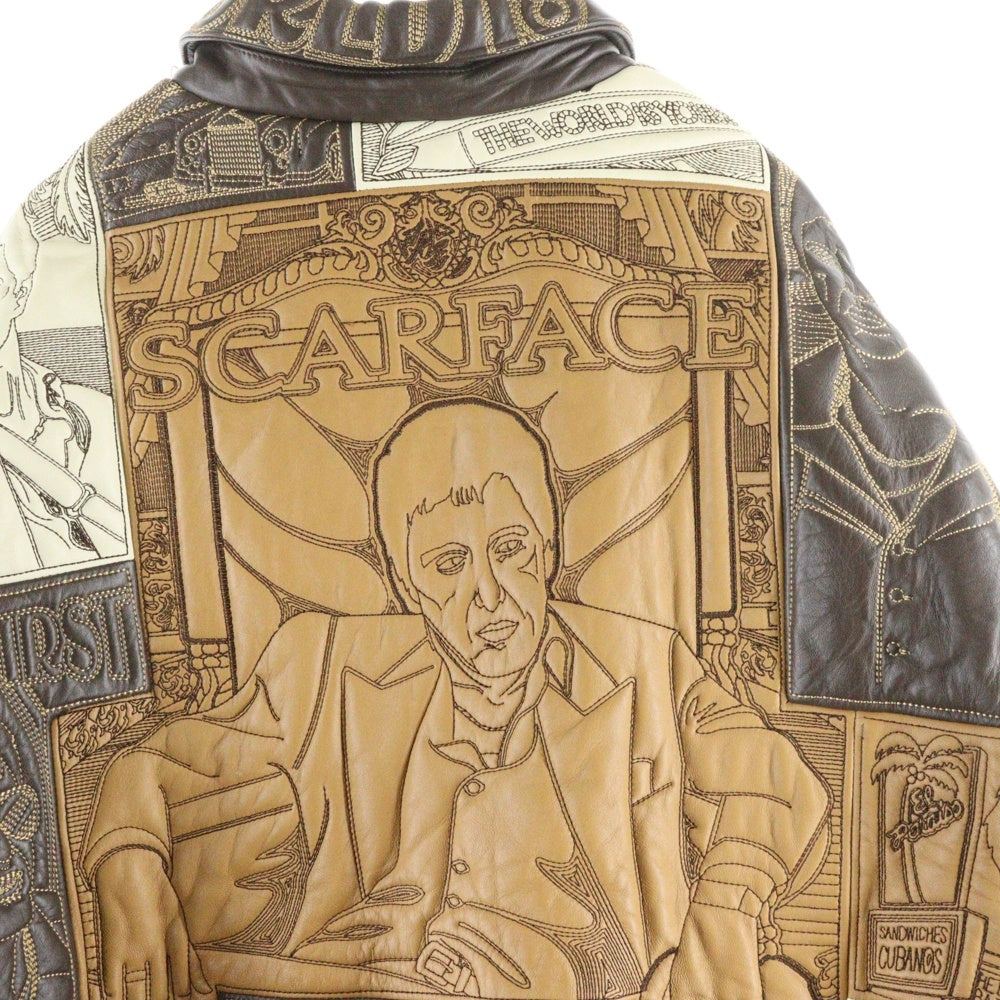 AL WISSAM(アルウィッサム) AL WISSAM アルウィッサム BOMBER JACKET エンボス総刺繍デザイン レザー ボンバージャケット ブラウン
