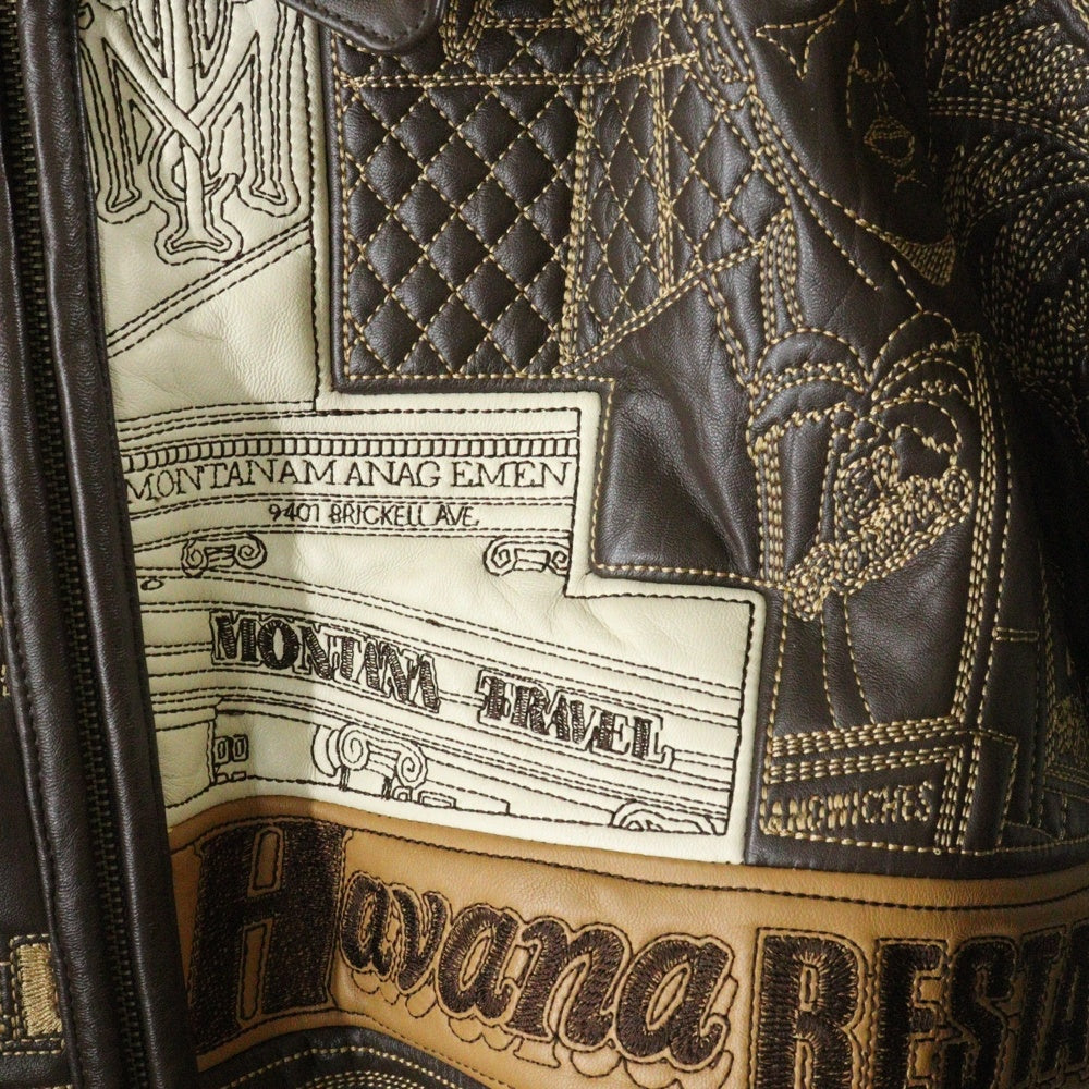 AL WISSAM(アルウィッサム) AL WISSAM アルウィッサム BOMBER JACKET エンボス総刺繍デザイン レザー ボンバージャケット ブラウン