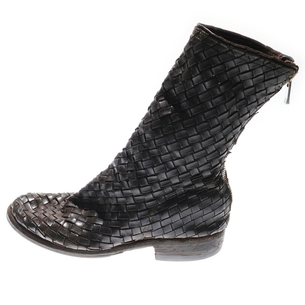 GUIDI(グイディ) Intrecciato Back Zip Boots イントレチャート バックジップ ハイカット レザーブーツ レディース ブラック