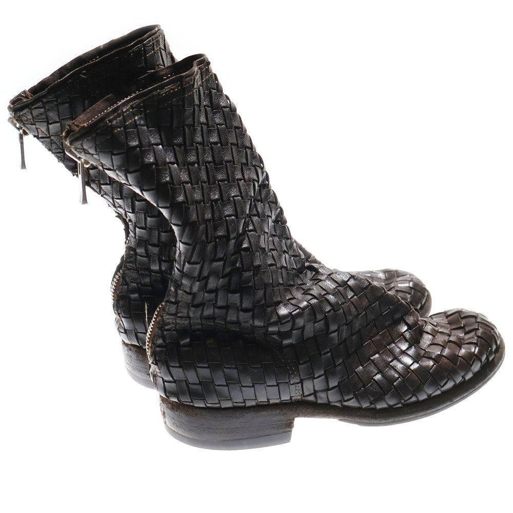 GUIDI(グイディ) Intrecciato Back Zip Boots イントレチャート バックジップ ハイカット レザーブーツ レディース ブラック