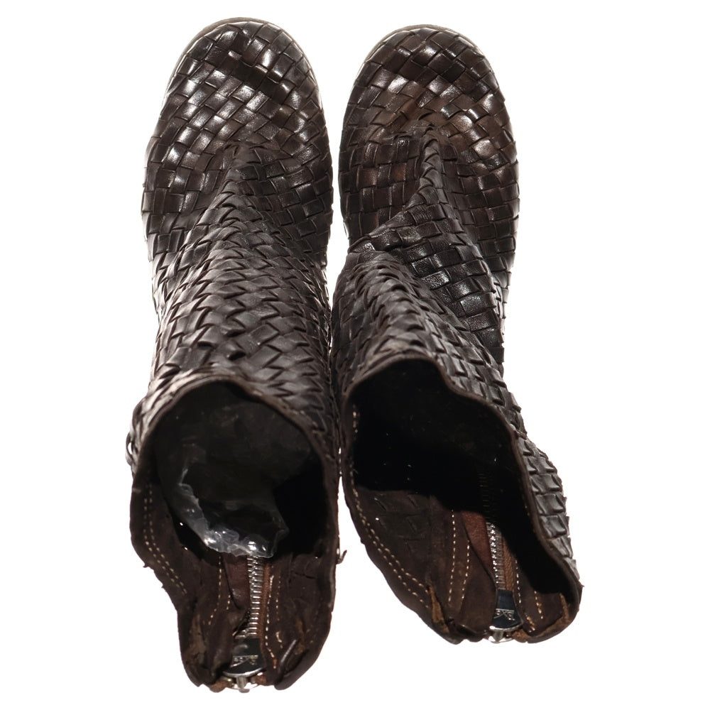 GUIDI(グイディ) Intrecciato Back Zip Boots イントレチャート バックジップ ハイカット レザーブーツ レディース ブラック