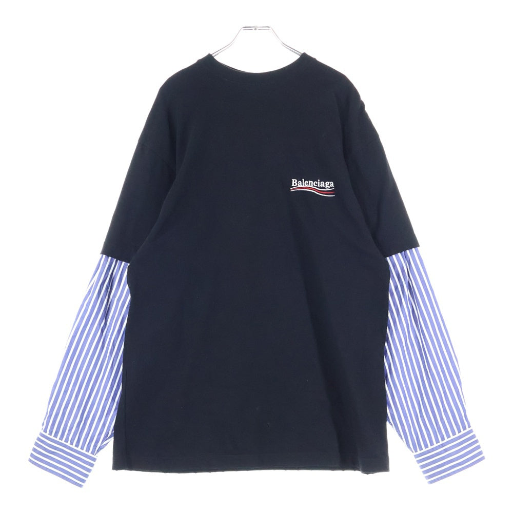 BALENCIAGA(バレンシアガ) Political Campaign ポリティカルキャンペーンロゴ レイヤード 長袖Tシャツ カットソー ブラック/ブルー 698631 TKVJ1