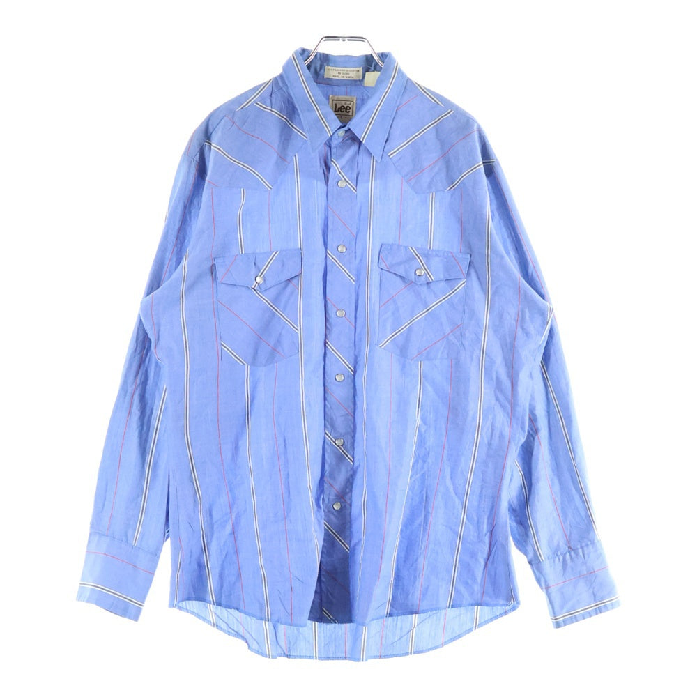 LEE(リー) 80S VINTAGE ヴィンテージ 白タグ ストライプ柄 長袖ウェスタンシャツ ブルー