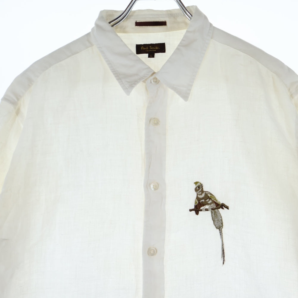 Paul Smith(ポールスミス) フロント刺繍 ショートスリーブ コットンシャツ ホワイト PC-CR-40931