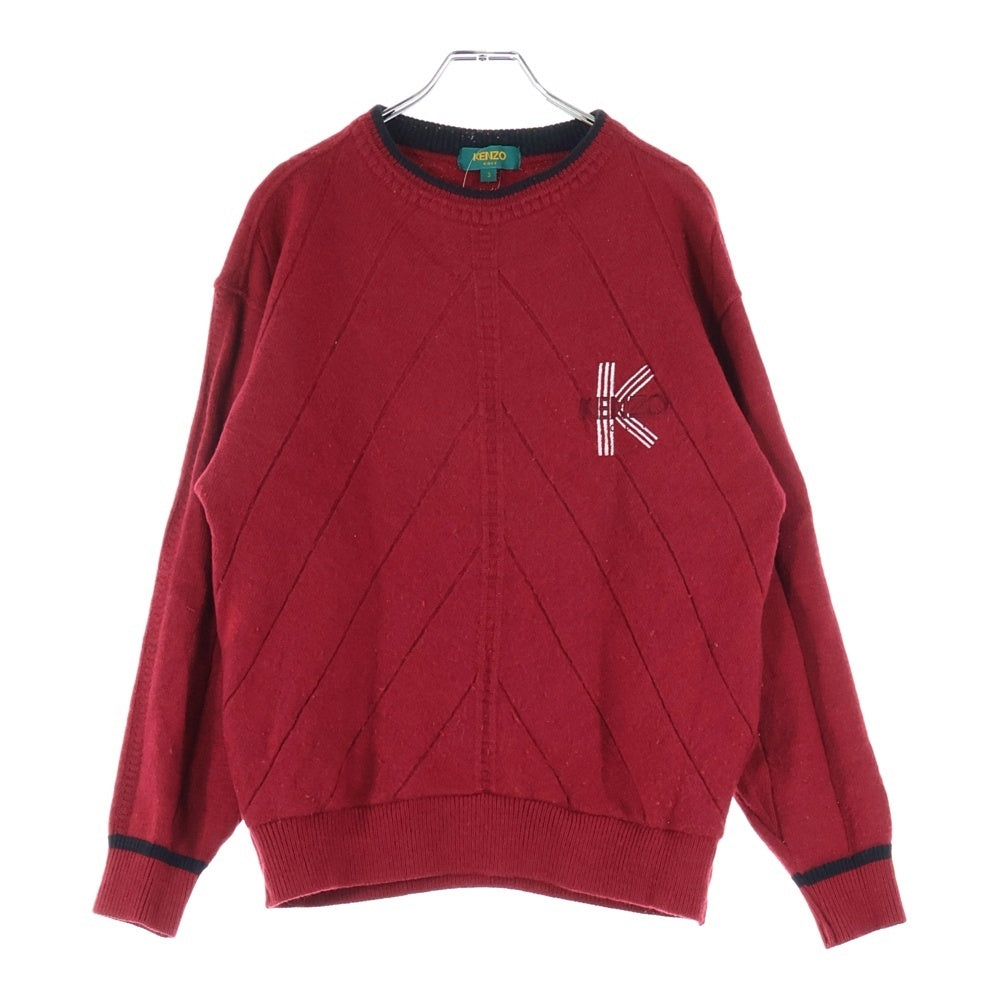 希少　古着　KENZO ケンゾー ニット セーター　総柄 切り替え　刺繍ロゴ 希少 古着 KENZO ケンゾー ニット セーター 総柄 切り替え 刺繍ロゴ