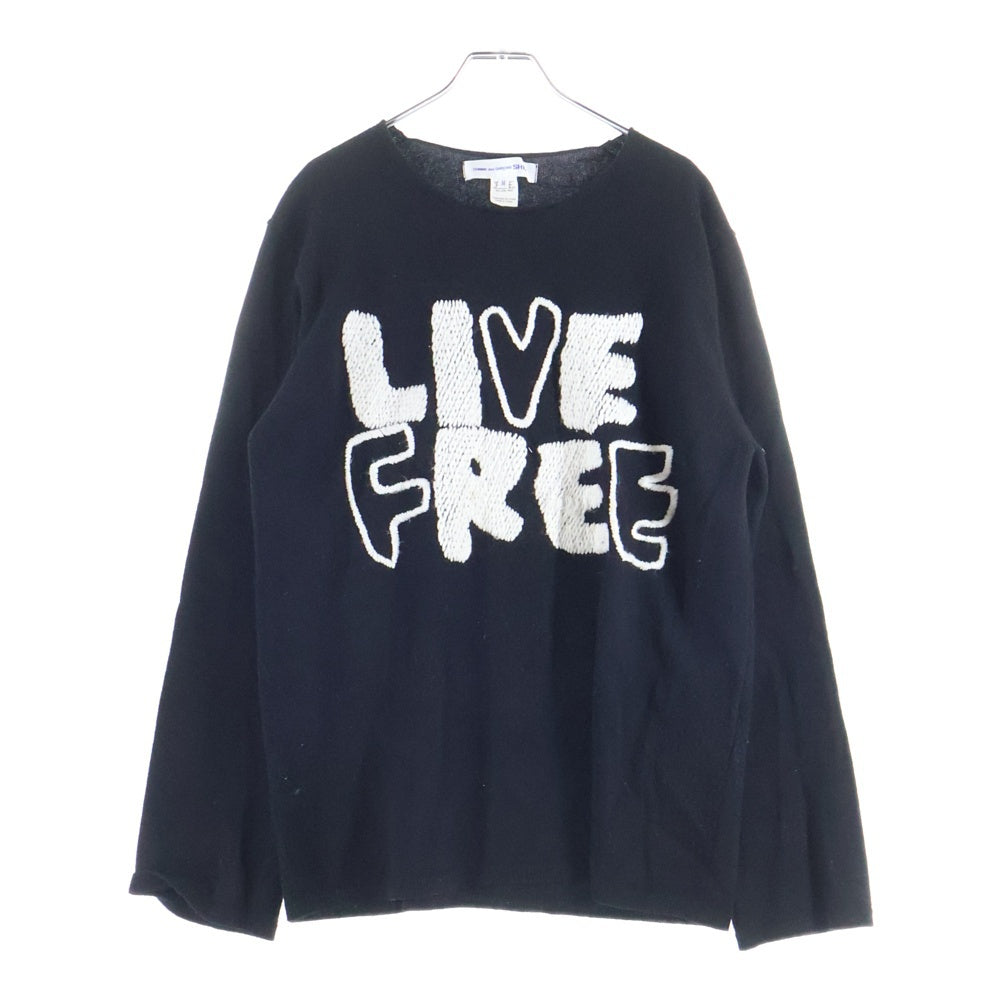 COMME des GARCONS SHIRT(コムデギャルソンシャツ) WOOL JERSEY GAUGE12 LIVE FREE EMBROIDERY ウール ジャージー ゲージトゥエルブ リブフリー エンブロイダリー ニット セーター ブラック FN-N003