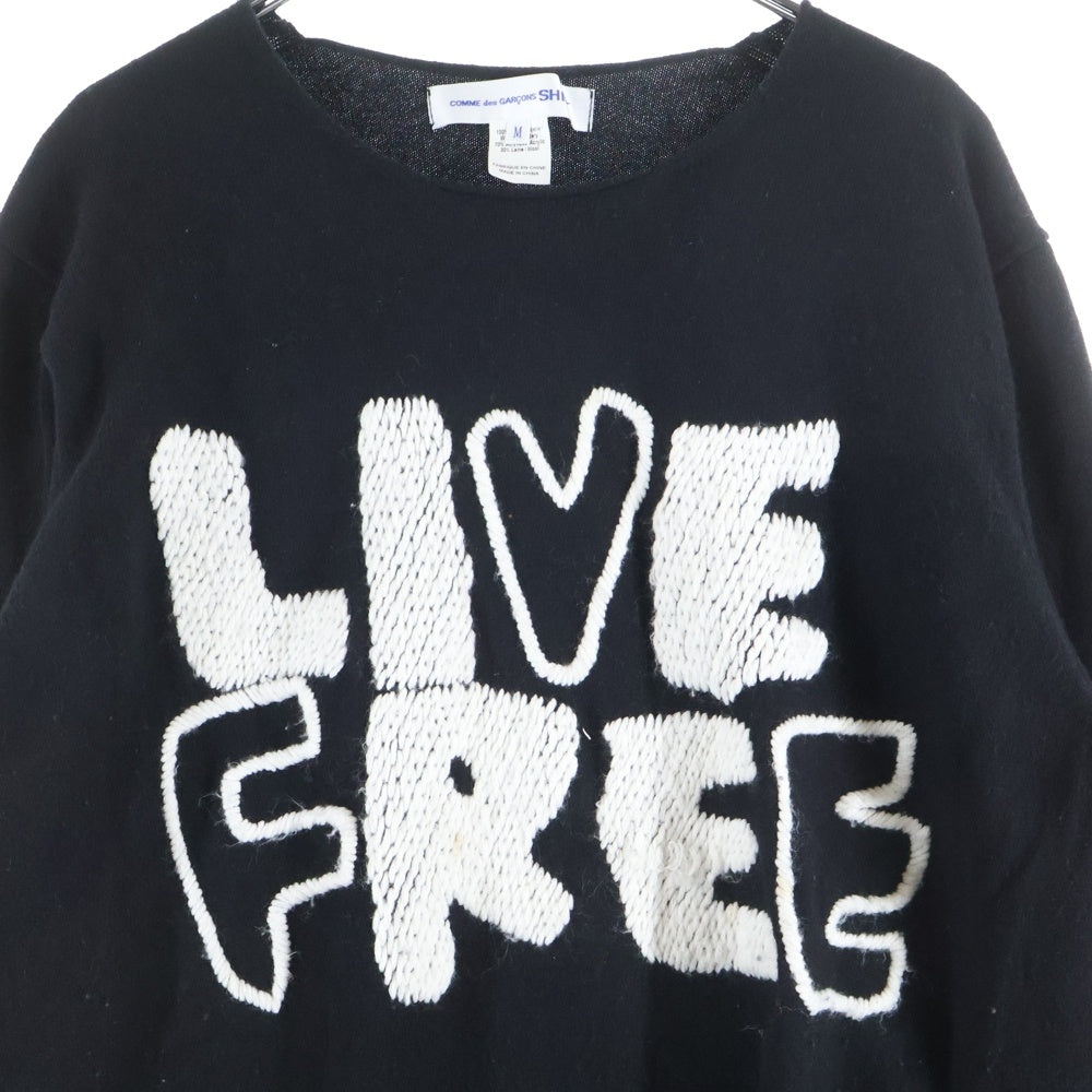 COMME des GARCONS SHIRT(コムデギャルソンシャツ) WOOL JERSEY GAUGE12 LIVE FREE EMBROIDERY ウール ジャージー ゲージトゥエルブ リブフリー エンブロイダリー ニット セーター ブラック FN-N003