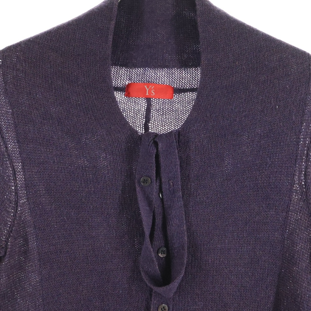 Y's(ワイズ) 17AW ウール混 ノーカラー ニットカーディガン レディース パープル YL-K89-577