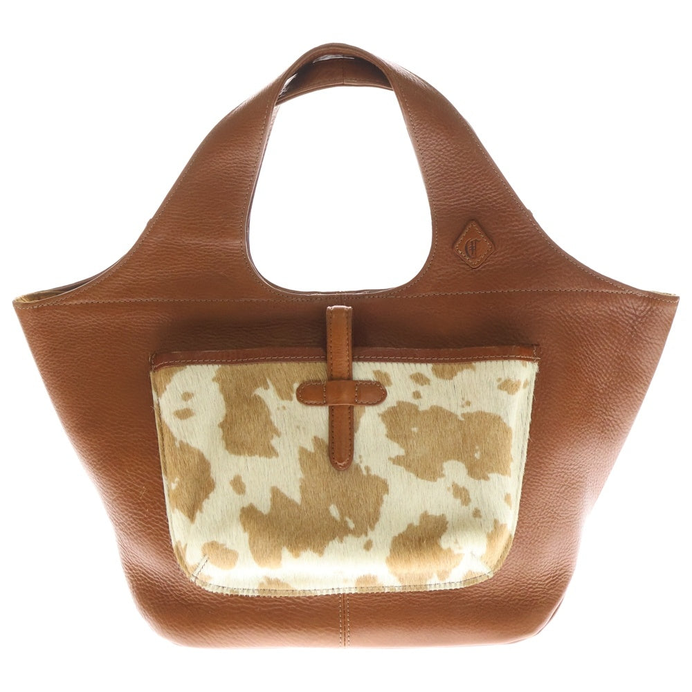 CLEDRAN(クレドラン) ハラコ 切替 レザー ハンド バッグ レディース ブラウン