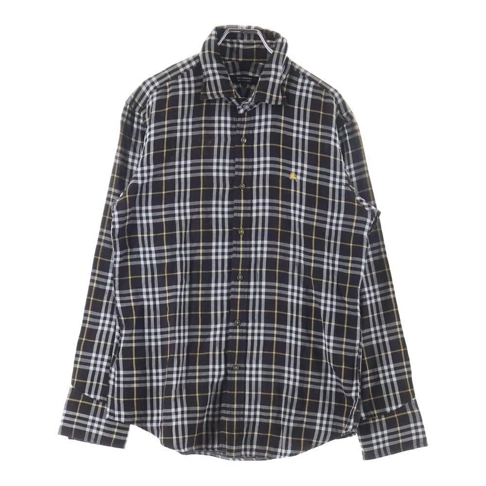 BURBERRY BLACK LABEL(バーバリー ブラックレーベル) ホース刺繍 チェック柄 コットン 長袖シャツ ブラウン BMW04-903-58