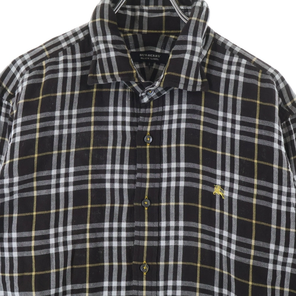 BURBERRY BLACK LABEL(バーバリー ブラックレーベル) ホース刺繍 チェック柄 コットン 長袖シャツ ブラウン BMW04-903-58