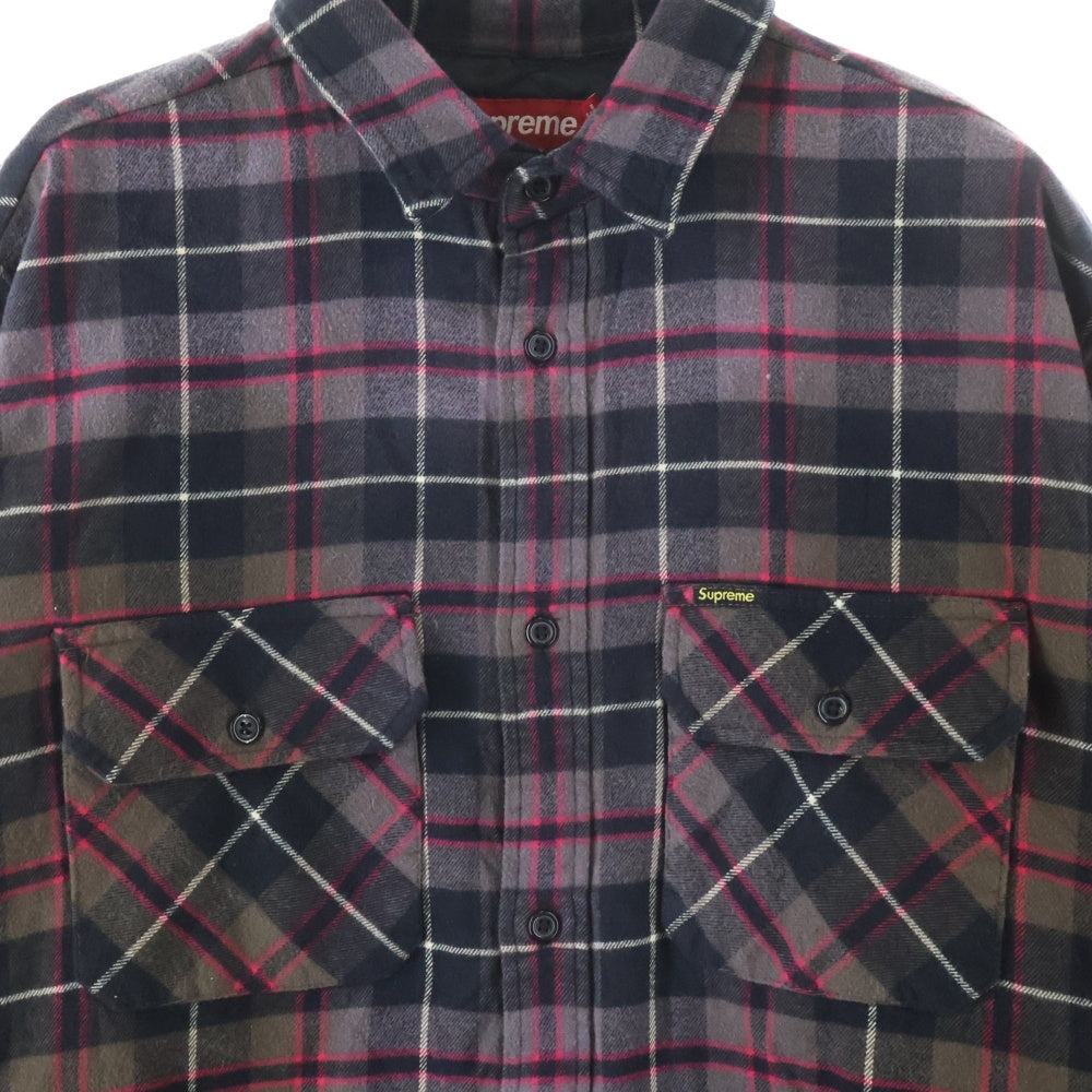 SUPREME(シュプリーム) 24AW Quilted Plaid Shirt 裏地キルティング 長袖プレイドシャツ パープル