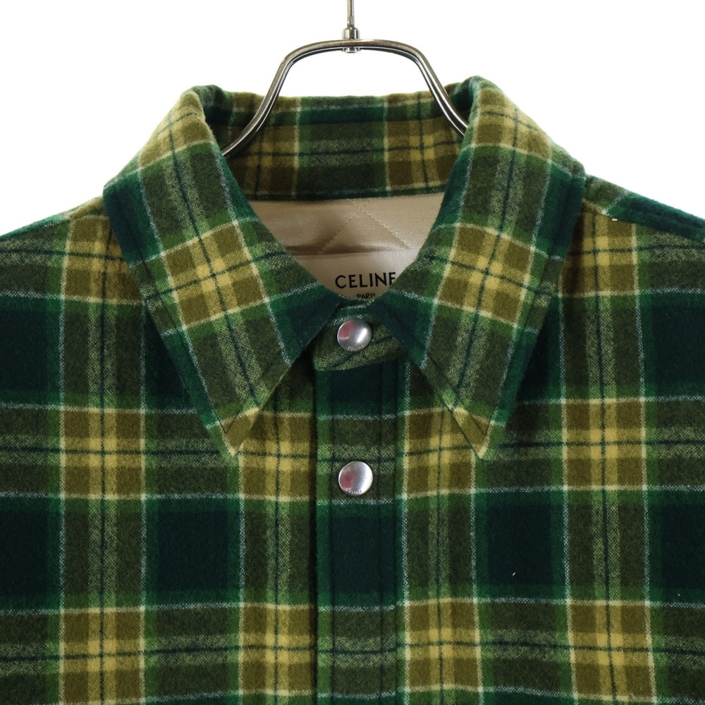 CELINE(セリーヌ) 22AW OVERSHIRT IN CHECKED WOOL オーバーシャツ イン チェックド ウール ボタンジャケット グリーン/イエロー 2W705499R