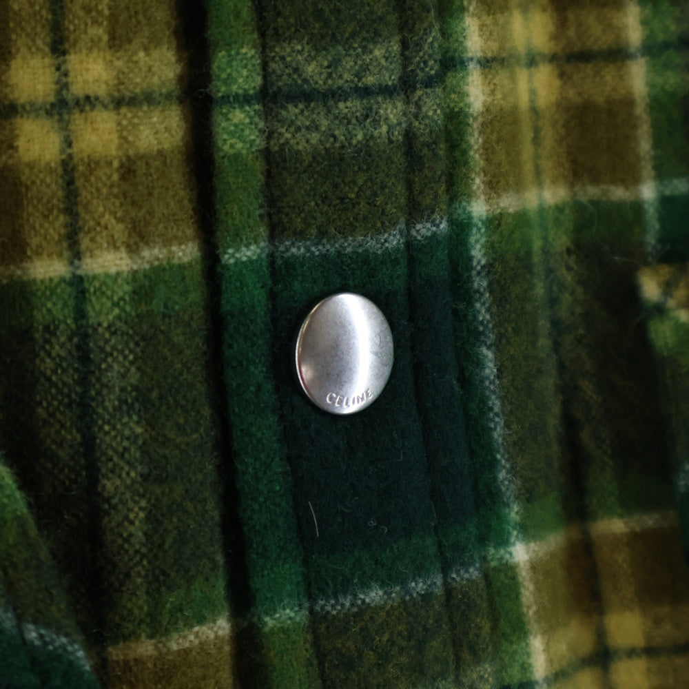 CELINE(セリーヌ) 22AW OVERSHIRT IN CHECKED WOOL オーバーシャツ イン チェックド ウール ボタンジャケット グリーン/イエロー 2W705499R