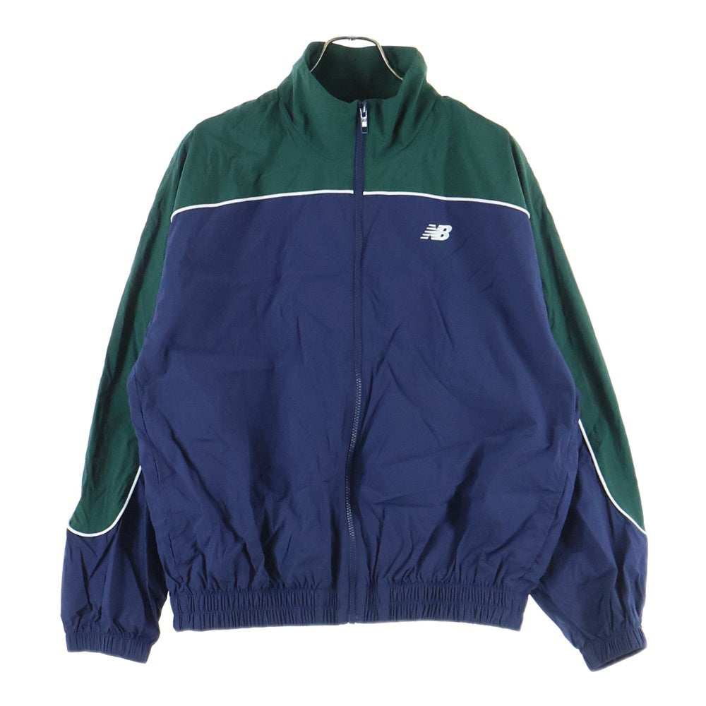 New Balance(ニューバランス) 胸ロゴデザイン ダブルポケット ジップアップ ナイロンジャケット ブルー/グリーン WJ41506