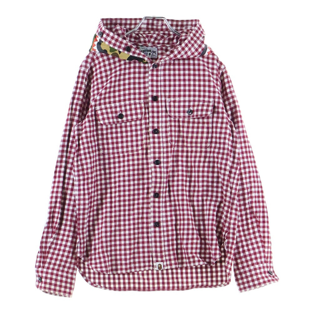 A BATHING APE(アベイシングエイプ) シャーク チェック 長袖 シャツ パーカー レッド 001SH081012X