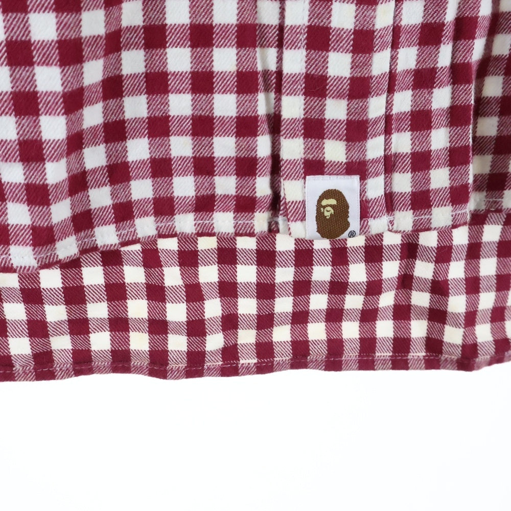 A BATHING APE(アベイシングエイプ) シャーク チェック 長袖 シャツ パーカー レッド 001SH081012X
