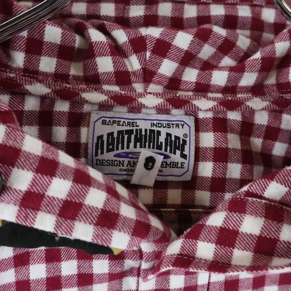 A BATHING APE(アベイシングエイプ) シャーク チェック 長袖 シャツ パーカー レッド 001SH081012X