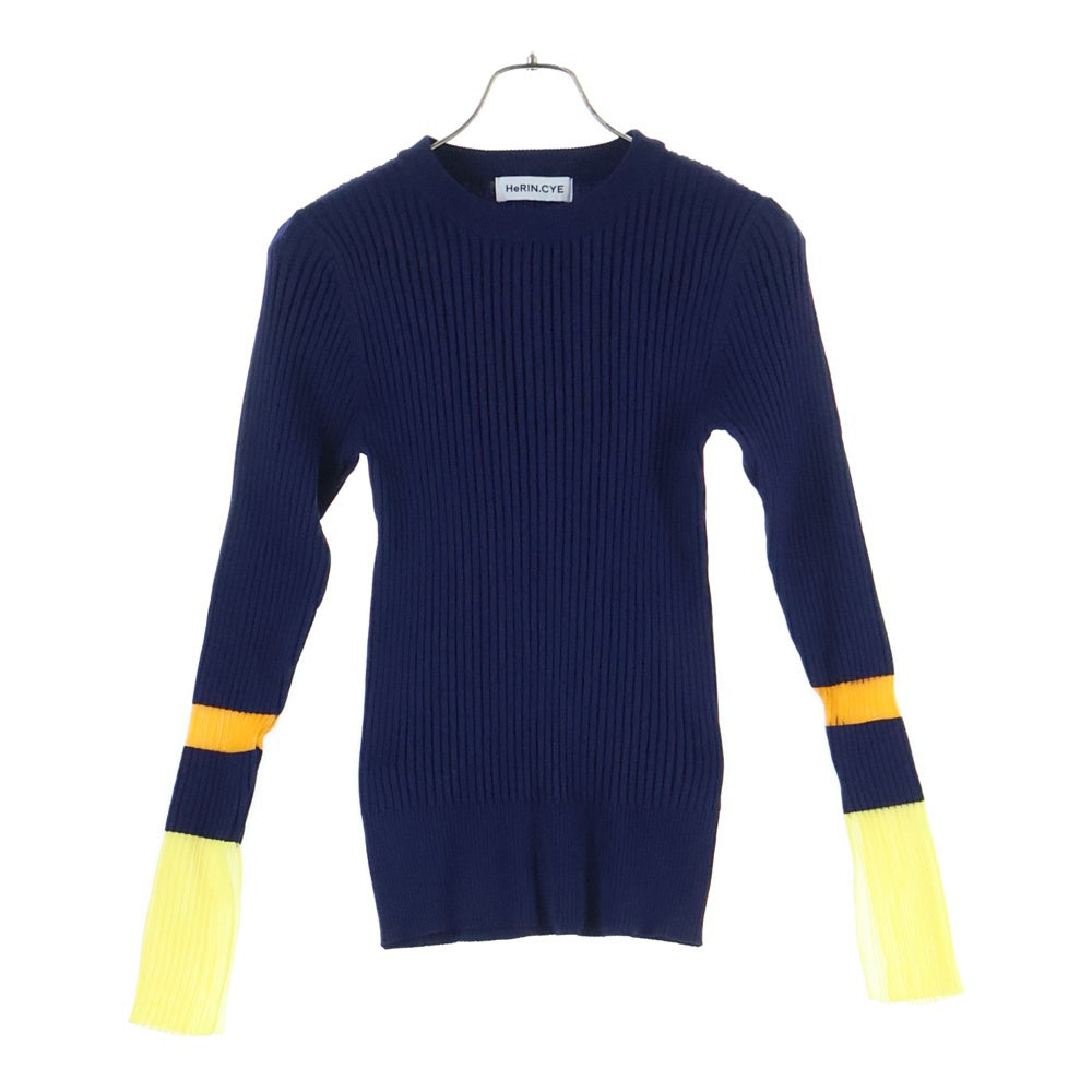 NO BRAND(ノーブランド) HeRIN.CYE ヘリンドットサイ Sheer knit compilation tops シアーニットコンピレーショントップス 長袖カットソー ネイビー レディース 530HAM70-0411