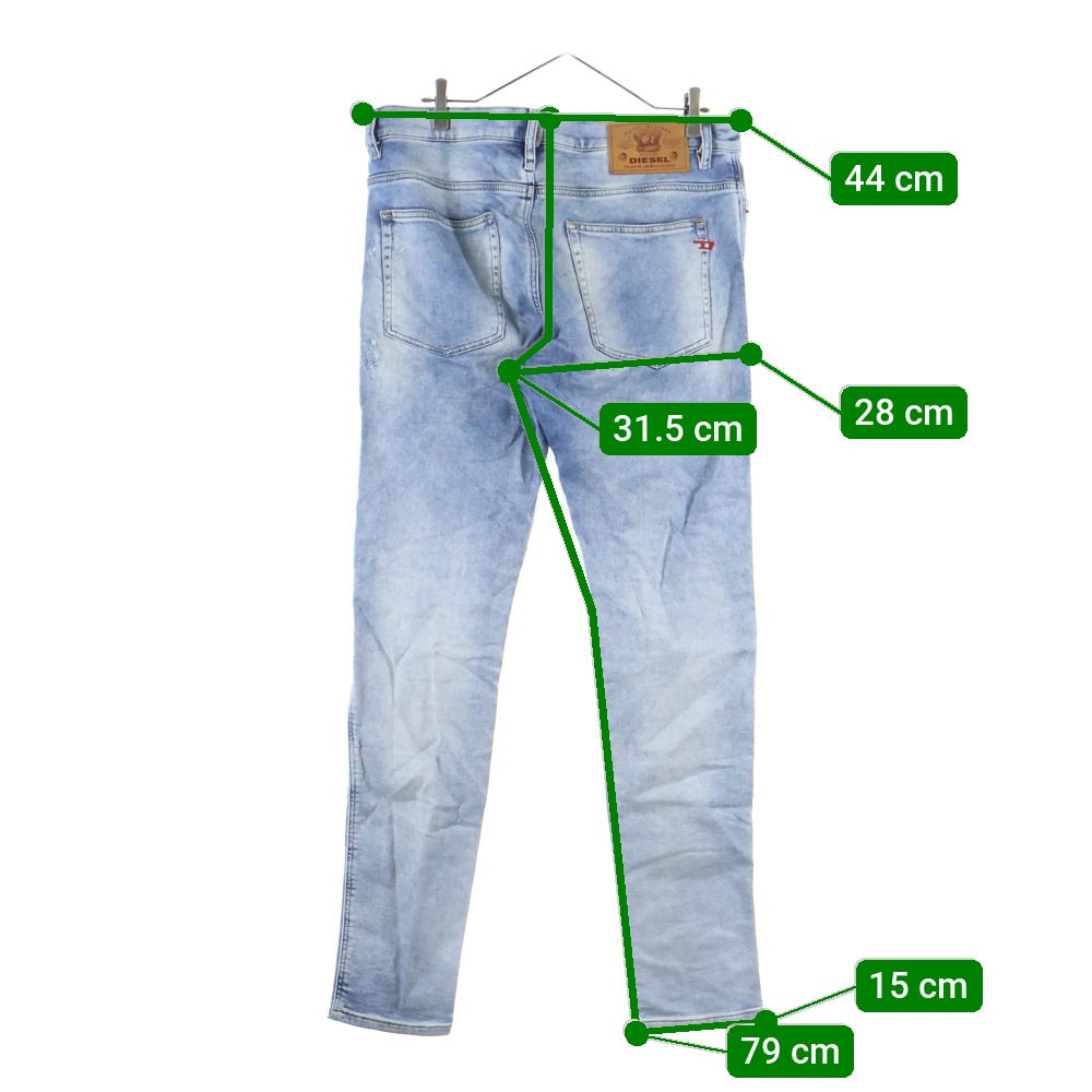 DIESEL(ディーゼル) D-REEFT-Y-T ダメージ加工 スリムフィット ストレッチ スキニーデニムパンツ インディゴ A01458