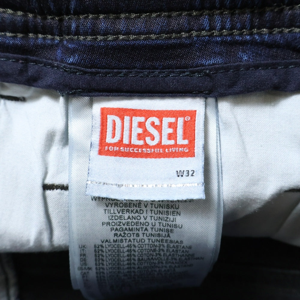 DIESEL(ディーゼル) KROOLEY-NE ヴィンテージ加工 ドローコード リブウエスト ストレッチ デニムパンツ インディゴ 00CYKI
