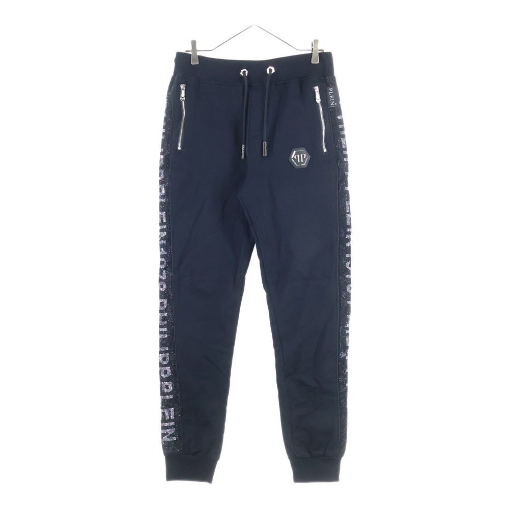 NO BRAND(ノーブランド) Philipp Plein フィリップ プレイン ライトストーン ロゴライン ドローコード スウェットパンツ ブラック MTK1793